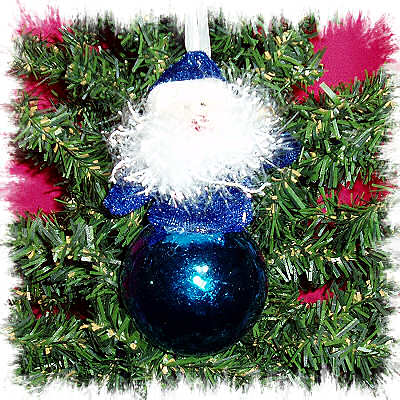 FUZZY BLUE SANTA ORNAMENT