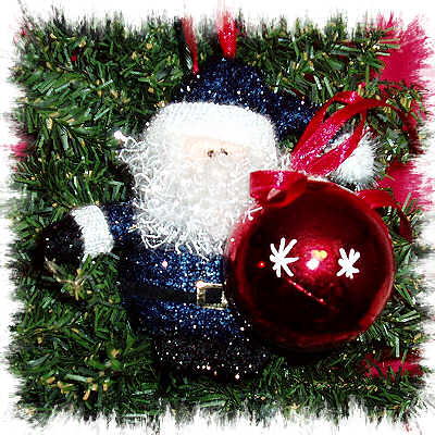 FUZZY FULL-BODIED BLUE SANTA ORNAMENT