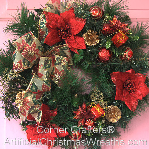 Christmas Poinsettia Accent Wreath - Free Shipping!