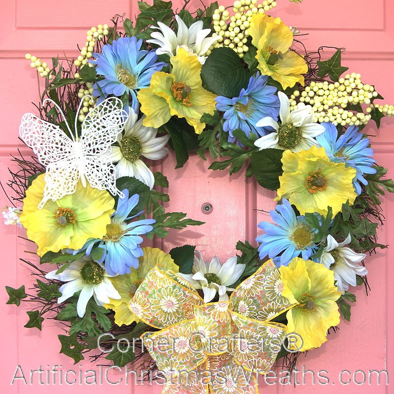SPRING FLORAL WREATH Artificial Christmas Wreaths THIN DOOR WREATH