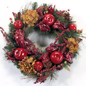 Mixed Pine Wreath w/ Apples & Pinecones (wholesale)