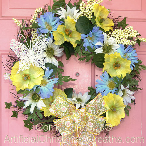 SPRING FLORAL WREATH Artificial Christmas Wreaths THIN DOOR WREATH