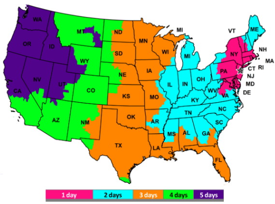 FedEX Home Delivery/Ground Shipping Estimates Map