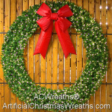 12 Foot (144 inch) L.E.D. Christmas Wreath with Large Red Bow