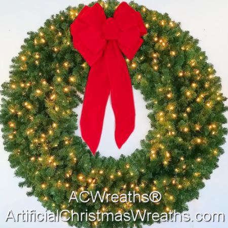 5 Foot (60 inch) L.E.D. Christmas Wreath with Large Red Bow