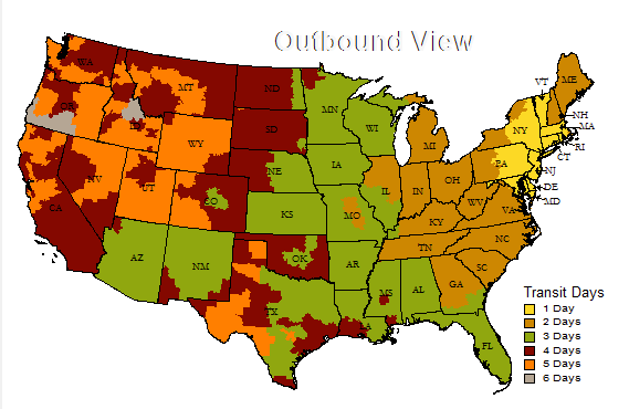 UPS Ground Shipping Estimates Map